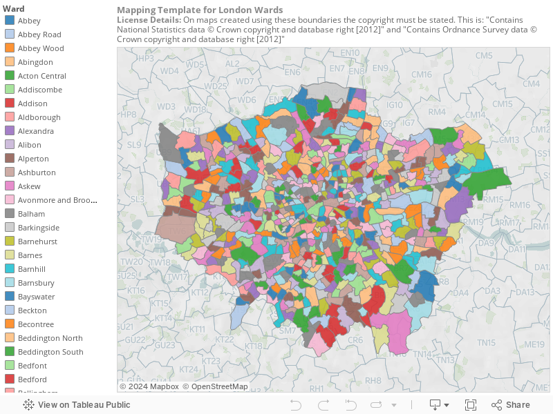 Mapping Template for London Wards License Details: On maps created using these boundaries the copyright must be stated. This is: "Contains National Statistics data © Crown copyright and database right [2012]" and "Contains Ordnance Survey data © Crown co 