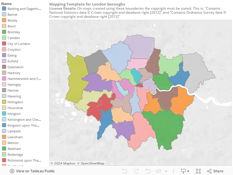 Mapping Template for London boroughsLicense Details: On maps created using these boundaries the copyright must be stated. This is: "Contains National Statistics data © Crown copyright and database right [2012]" and "Contains Ordnance Survey data © Crown  